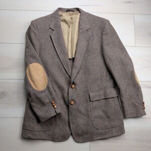 Vintage Barrington Tweed Blazer Sport Coat Mens 44R Elbow Patches Brown Wool USA